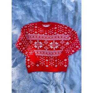 American Eagle Red‎ Snowflake Fair Isle Knit Sweater XS Y2K Winter